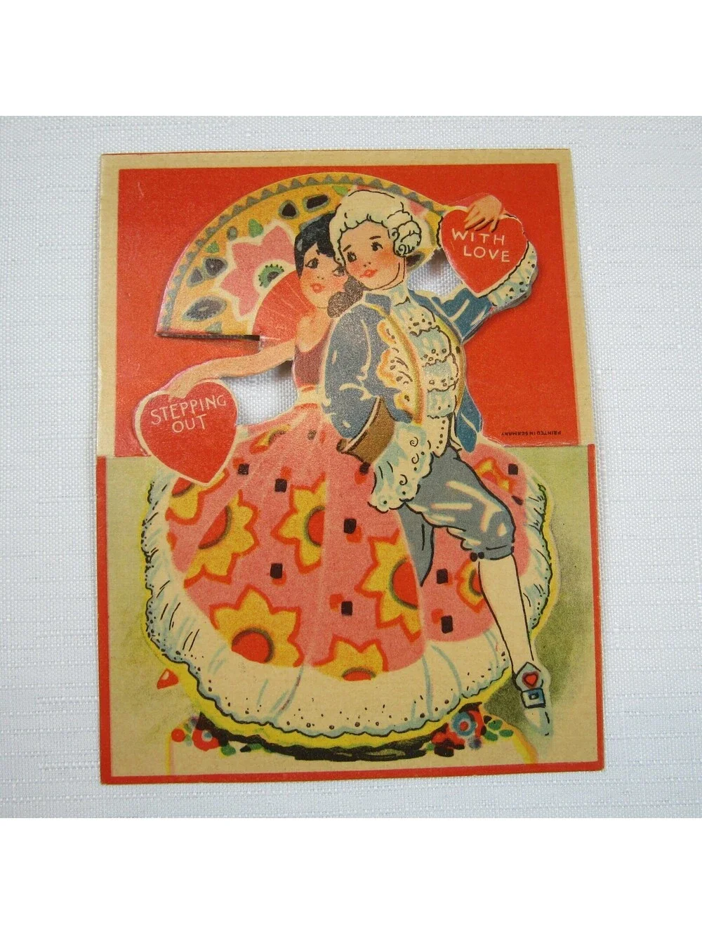 Vintage Valentine Stand Up Card Boy Wig & Flamenco Gypsy Girl Germany 1920s-30s
